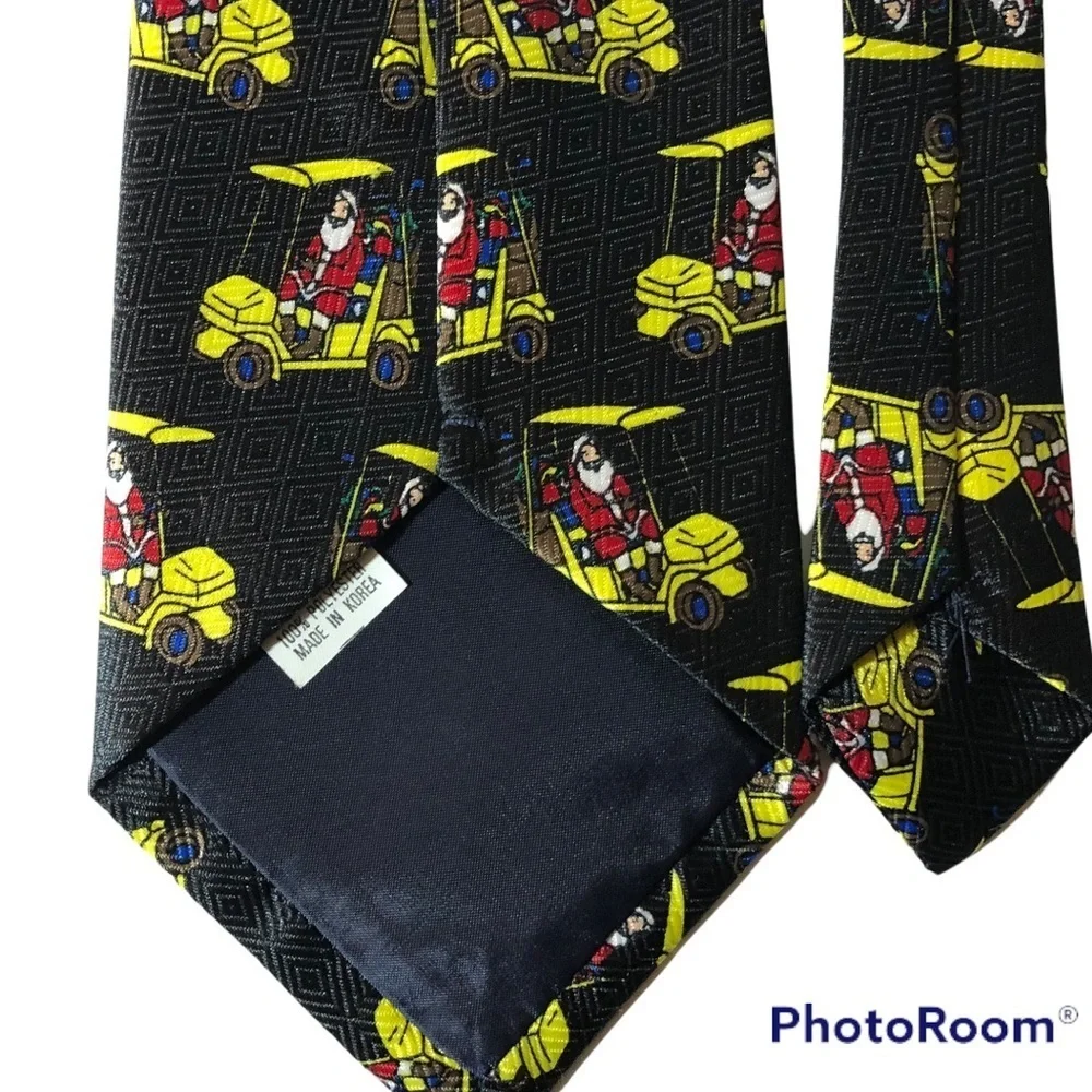 Santa golf cart golfing  tie